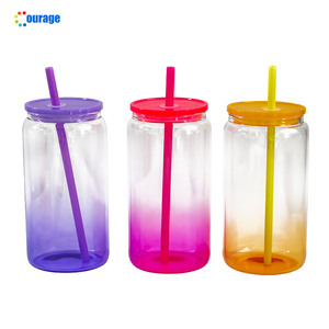 Vaso de Vidrio Transparente Sublimable de 16 oz con Degradado de Color, Vaso para Café Sublimable con Tapa y Pajita - Product Image 4