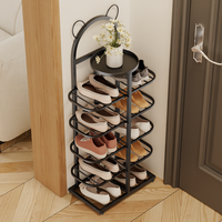 Étagère à chaussures en métal multi-niveaux de style simple noir, grande capacité, gain de place pour l'entrée, rangement domestique
