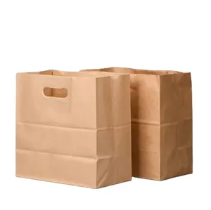 自動手作りカーキクラフトレストラン包装紙袋カスタム食品持ち帰り紙袋