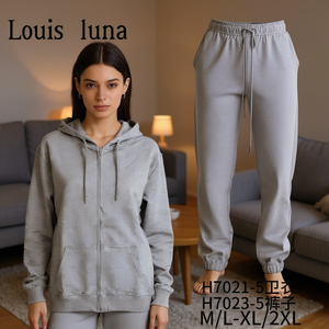 HDJ 2 Piece Set <b>Tracksuit</b> Jogger Suit Oversized Sweatshirt and Pants Loungewear Activewear H7021-5Sweatshirt+H7023-5Pants - Product Image 2