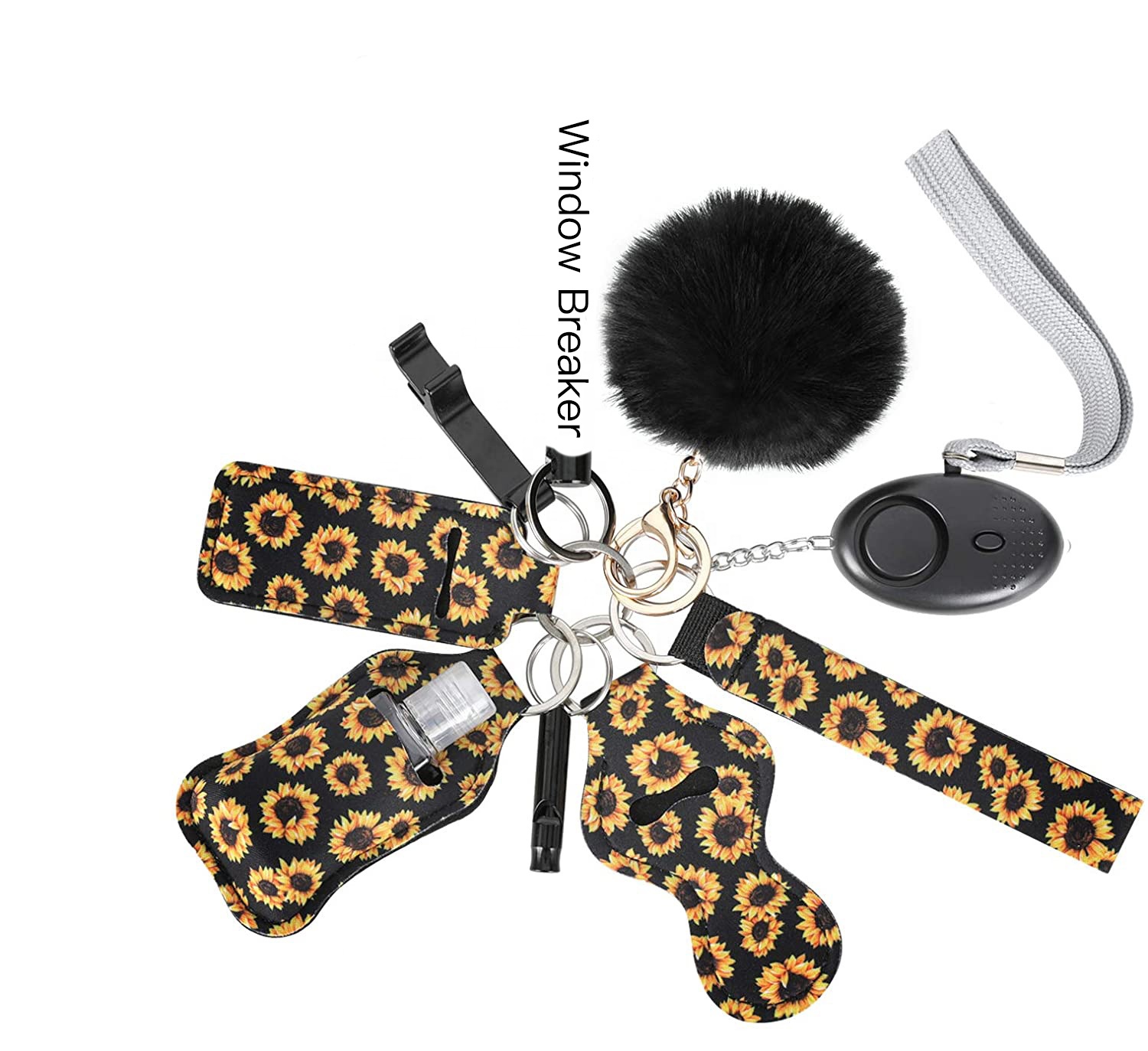 Wholesale 10 Pcs Safety Keychain Pom Pom and Lip Balm Lanyard Wirstle Colorful Self Defense Keychain Set Women