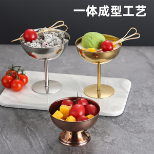 Stemmed Stainless Steel Dessert Bowl 304 Material Gold Silver Copper Hotel Restaurant Party Use - Product Image 2