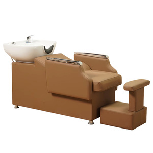 Wholesale Modern Hair Salon Shampoo <b>Bed</b> Manufacturer's Custom Ceramic Basin Semi-Reclining Head Therapy Barber Shop Washing <b>Bed</b> - Product Image 6