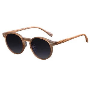 Gafas de Sol Redondas Vintage Retro con Montura Completa Esmerilada, Protección UV400, Montura de Madera Ultraligera en Color Marrón Claro - Product Image 1