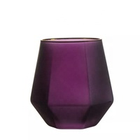 Gelas Anggur Wiski Tumbler Berwarna Buatan Tangan Kustom Berbentuk Berlian dengan Stoples Kaca Lilin Pinggiran Emas