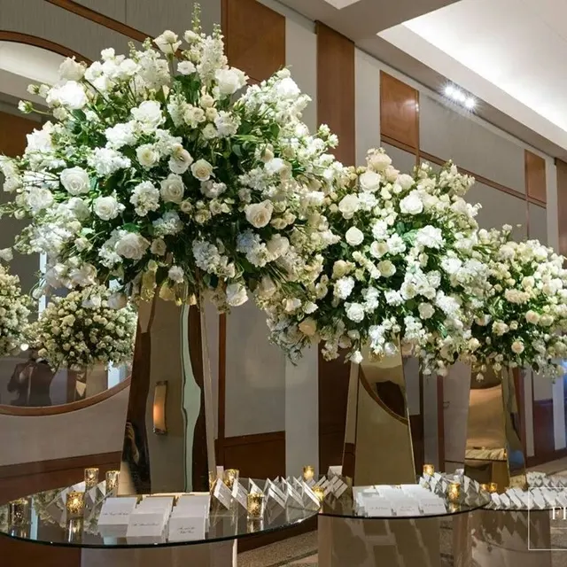 Toptan yüksek kalite düğün dekoratif parlak altın çiçek olmadan standı yapay ipek çiçek sunyu1916