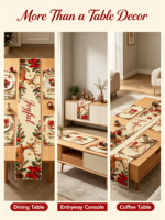 Ensemble de chemins de table et sets de table en lin couleur unie pour Noël, anti-poussière, durable, écologique, style américain, décoration de table pour les fêtes