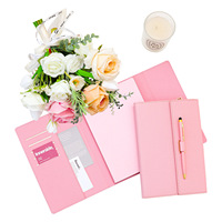 Cuaderno Tri-Fold A5 Color Pastel Macaron con Portaplumas, Set de Regalo, Cubierta de Papel PU