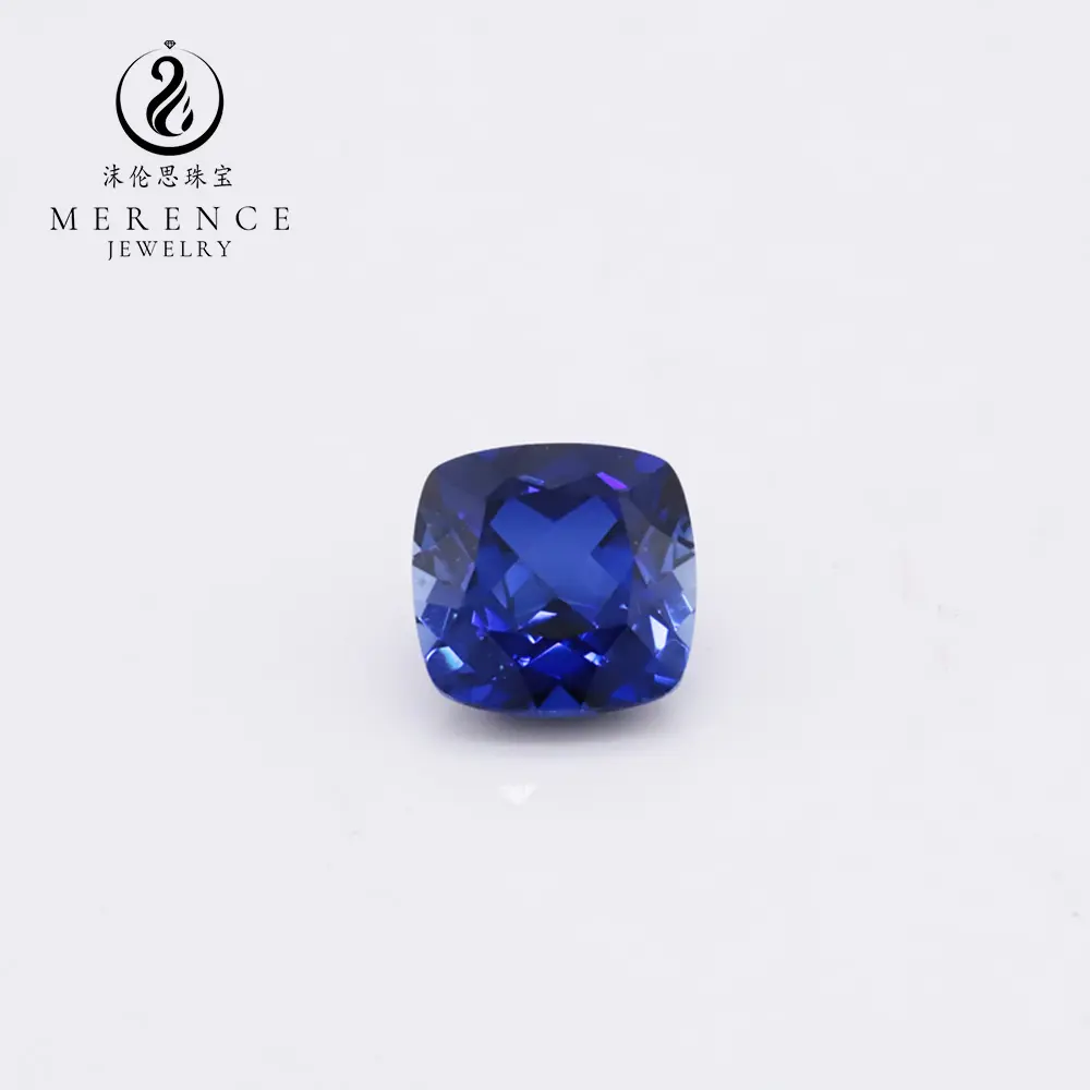 Merence Sieraden Fabriek Directe Verkoop Bule Sapphire Kussen Cut Synthetische Blauw Korund Losse Edelsteen 34 # Blauw Korund