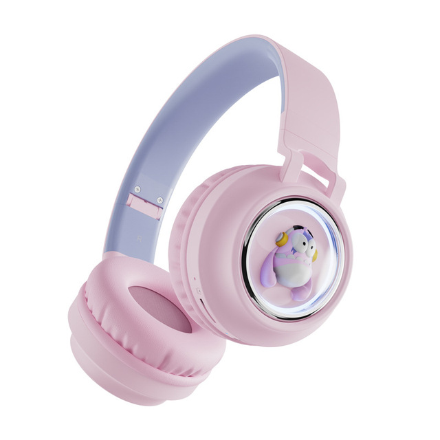 New Wireless Cartoon Earphones Over Ear Stereo Bluetooth5.3 Cute LED Headphones for Girls Headphone With Detachable Mic for Kids