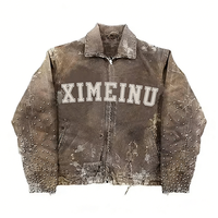 Vestes en jean vintage déchirées pour hommes, style streetwear, personnalisées en usine, en toile ample, zippées, décontractées et lavables