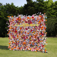 Mur de fleurs artificielles 5D colorées faites à la main en soie, fond printanier, roses jaunes, roses, verdure, pour mariage, remise de diplôme, Noël