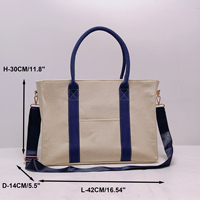Sac à main bandoulière de luxe personnalisé en toile pour femme, sac fourre-tout en toile avec garniture de sangle marine, grande capacité, sacs fourre-tout en toile imperméables avec poignée