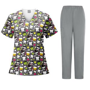 Women's Dental Scrub Set Printed Short Sleeve Split Uniform Moisture Wicking For Clinic Use - Product Image 4