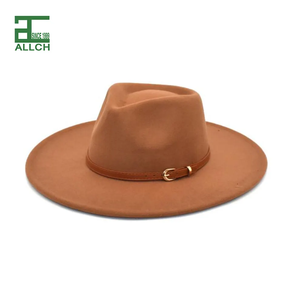 ALLCH RTS Men Unisex Wide Brim Plain Color Women Imitate Wool Fedora High Quality Metal Chain Band Panama Fedora Felt Hat