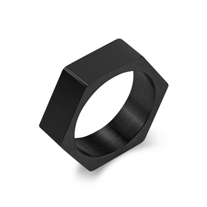 Anelli da Uomo in Acciaio Inossidabile Placcato Oro 18k Nero, Anello Geometrico con Logo Personalizzato Inciso, Disponibile all'Ingrosso - Product Image 4