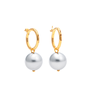 Stainless Steel Hoop <b>Earrings</b> With Silver Ball Pendant PVD Gold Plated Fashion Jewelry For Women - Product Image 2