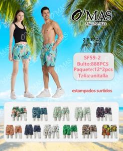 Costume da Bagno Floreale Reversibile da Uomo con Tasche e Coulisse in Vita, 100% Poliestere Tessuto, Stile Casual - Product Image 3