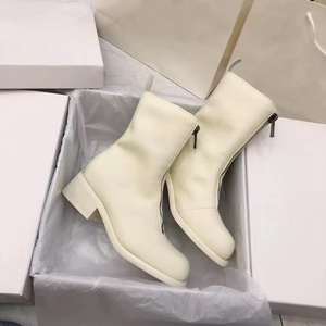 Women's <b>Mid</b>-<b>Calf</b> Leather Punk Ankle Boots with Front Zipper Motorcycle-Inspired Design - Product Image 2