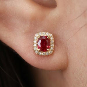 Boucles d'oreilles en or massif 18 carats avec pierres précieuses en rubis naturel de luxe Xinfly pour femmes, bijoux de mariage, cadeau - Product Image 6