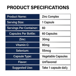 OEM ODM Complejo de Zinc GMP Halal 60 Cápsulas 30mg de Zinc con Vitamina C 90mg y Selenio 55mcg - Product Image 2