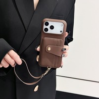 Casing Ponsel Kulit Multi Slot Kartu Untuk IPhone 11 12 13 14 15 16 17 Pro Max Plus Air, Dompet Magnetik Dengan Tali