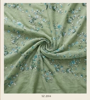 Robe de soirée de luxe en tissu extensible tricoté à fleurs brodé de sequins en mousseline vert clair pour filles, textile brodé