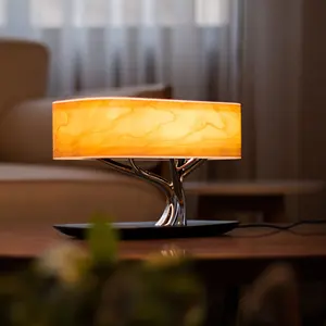 Toptan 5 1 şarj lambası-Başucu masa lambası BT hoparlör ve kablosuz şarj cihazı uyku modu kademesiz karartma ağacı ışık kablosuz şarj masa lambası