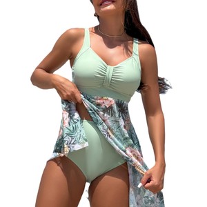 Traje de baño de dos piezas para mujer, falda estampada con cuello pronunciado, traje de baño de talla grande para nadar y deportes acuáticos - Product Image 4