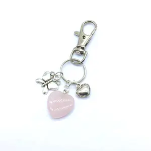 Nature Fashion Stone Bead Keychain Key Holder Heart Cham Pendants Gift For Woman Jewelry Bag Accessories
