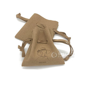 Bolsa con cordón de microfibra de Color marrón de alta calidad, contenedor de joyería de tamaño personalizado para exhibición de pendientes - Product Image 5