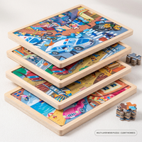 Puzzle en bois pour enfants, thème Véhicules de police, de pompiers et de construction, en bois de tilleul découpé au laser, non toxique, finition mate, boîte cadeau, OEM
