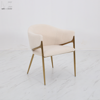 Nordic Foshan Sedie Furniture Dinning Sillas De Comedor Moderne Blanc et Or Boucle Accent Arm Dining Chair Avec Pieds En Or