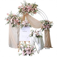 Arche de fleurs artificielles en soie rose et hortensia, cadre circulaire blanc, toile de fond de bienvenue pour mariage, décoration de centre de table au sol