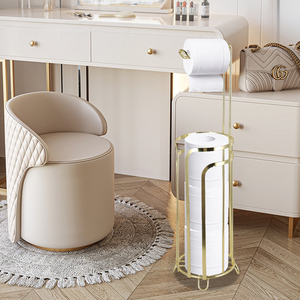 Modern Design Free Standing Metal Wire Tissue Roll <strong>Holder</strong> Luxury Toilet Tissue <strong>Holder</strong> Gold with Shelf - Product Image 1