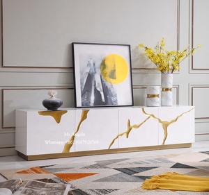 2021 modern living room home furniture wall tv stand tv cabinet luxury white gold wooden tv cabinet designs