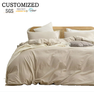 طقم مفروشات سرير مريح للغاية من القطن المغسول 100% بنمط نورديك، مكون من أربع قطع بلون واحد، متوفر للتجارة العابرة للحدود. - Product Image 1