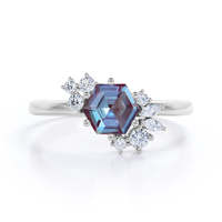 Belle bague de fiançailles en argent sterling 925 avec quartz rutile noir et hexagone