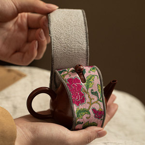 Chinese Style Felt <b>Tea</b> <b>Set</b> Protector Strips With Lid Bowl Packaging Bag For Teapot Anti Collision Protection - Product Image 3