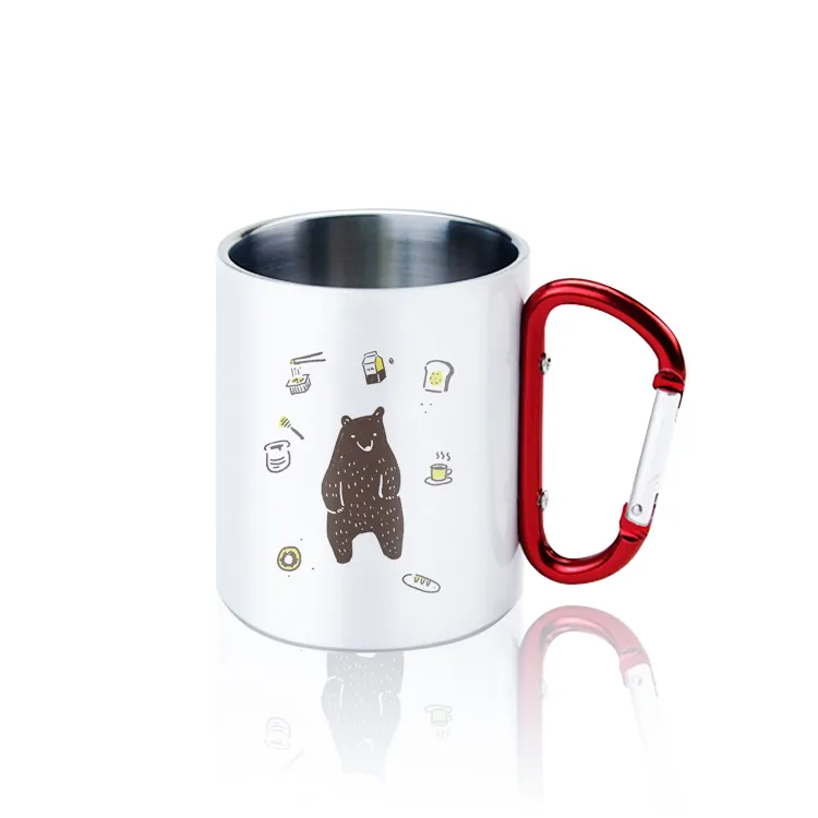 Taza de café de aislamiento de acero inoxidable, promocional, con mango de mosquetón, taza de escalada de acero inoxidable, puede ser sublimación en blanco