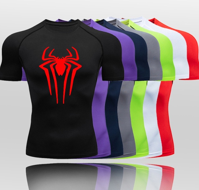 High Quality Heavy-Weight Men's Gym Compression T-Shirts Plus Size Custom Logo Quick Dry Breathable Fabric Superhero Design