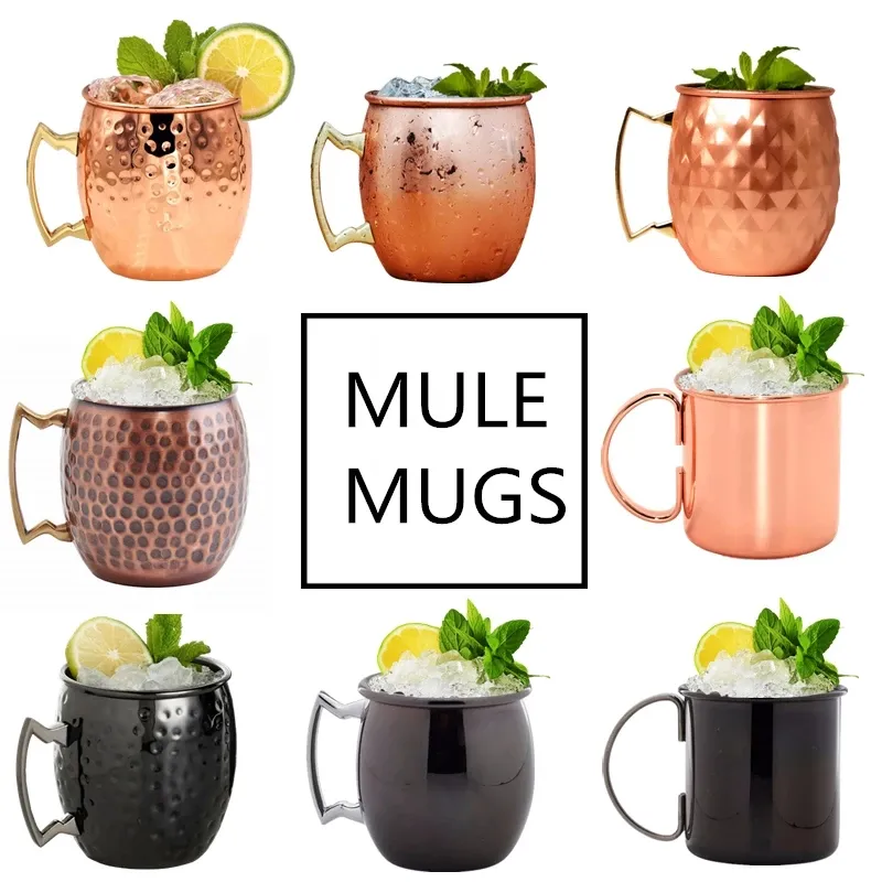 Tazza di rame per bere birra ovaloide martellata in ottone classico di vendita calda tazza Moscow Mule in acciaio inossidabile