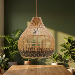 Décoration d'intérieur moderne et écologique, ensemble de lampes suspendues en rotin et en bambou, abat-jour, installation au plafond intérieur - Product Image 1