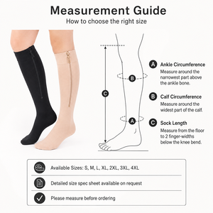 Chaussettes de compression à fermeture éclair jusqu'au genou 20-30 mmHg, à bout fermé, pour œdèmes et varices, tailles S-4XL, OEM - Product Image 4