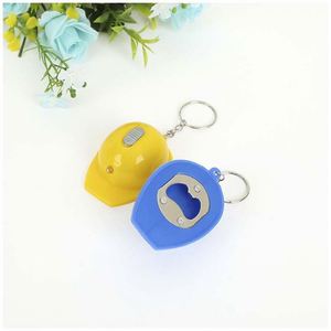 Ouvre-bouteille manuel en métal avec logo personnalisé créatif, mini casque de sécurité en plastique avec lumière LED et pendentif porte-clés artisanal - Product Image 3