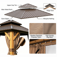 Gazebo Urbano de Techo Rígido con Estructura de Cedro Natural y Techo de Acero Galvanizado, Lujoso, Impermeable, para Balcón, Patio, Pabellón, Privacidad