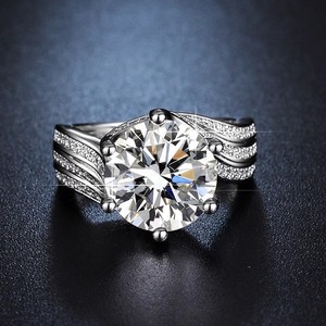 Round Diamond Ring 5 Carat Prong Setting Full Pave Band Women's Engagement Jewelry - Product Image 3
