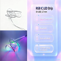 Bande LED ultra-fine 2,7 mm SMD RGB IC 5V USB avec contrôle intelligent par application, effet de couleur de rêve, défilement de couleur, effet cheval courant