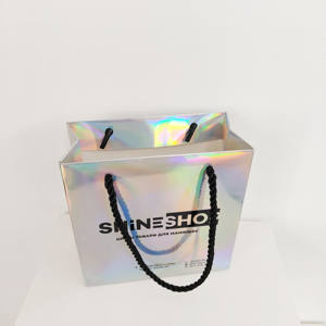 Bolsa de Papel Holográfica Brillante de Moda, Bolsa de Papel de Regalo Plateada Iridiscente - Product Image 3
