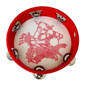 Wholesale Chinese Traditional Paper-cut Print Tambourine <b>Drum</b> With Single Row Stainless Steel Jingles For Chinese Dance Stage - Product Image 5